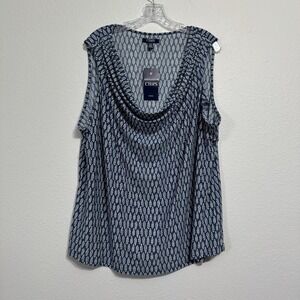 Chaps Tank Top Women 2X Blue Cowl Drape Classic Stretch Flowy Airy Summer Travel